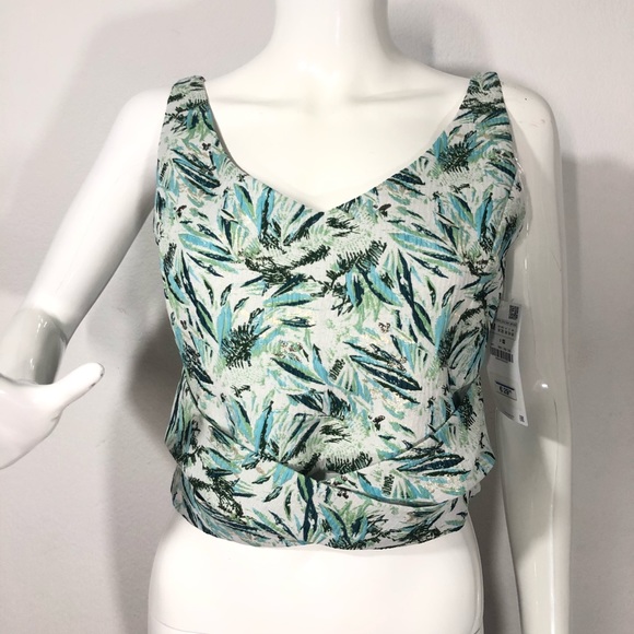 Zara Leaf Print Crop Top Cross Front Medium NWT - Picture 3 of 4